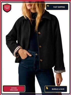 Cropped Pea Coat Wool Blend Short Peacoat Women Fall Winter